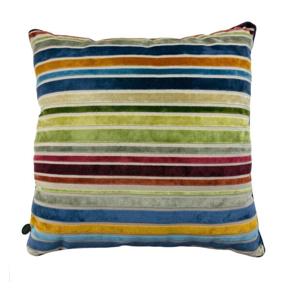 Pier 1 Imports Pillow Stripe Velvet Jewel Earth Tone Feather Filled Square 17x17 - Picture 1 of 9